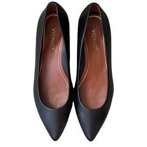 Vionic Lena Ballet Flat Pointed Toe Nappa Leather Black Classic Work Flats